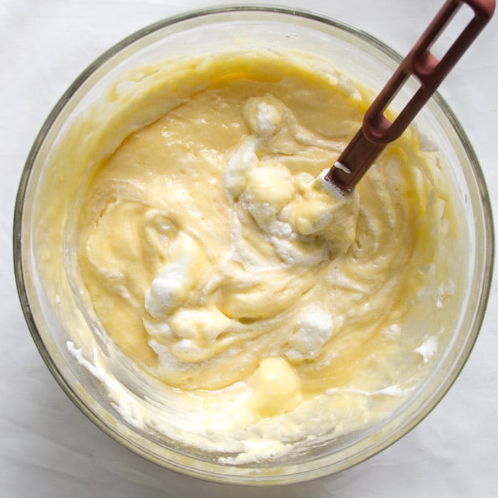 Meringue gently folded into a batter