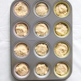 Raw muffin batter in muffin pan