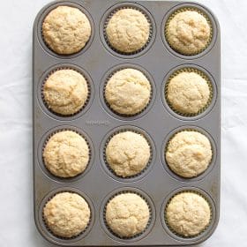 Muffin in muffin pan after being baked