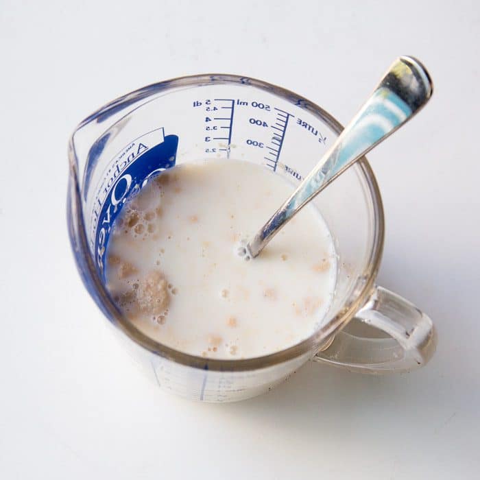 Yeast being hydrated in warm milk