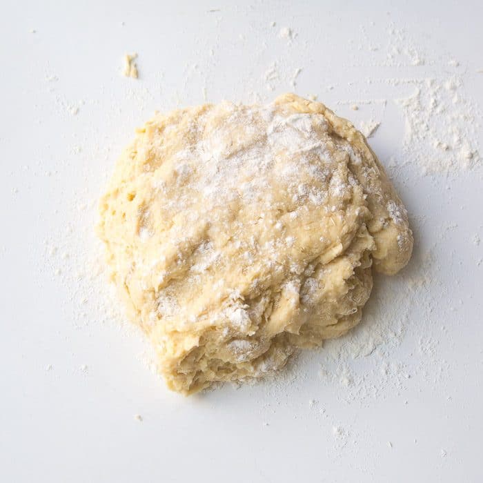 Dough on the countertop before kneading