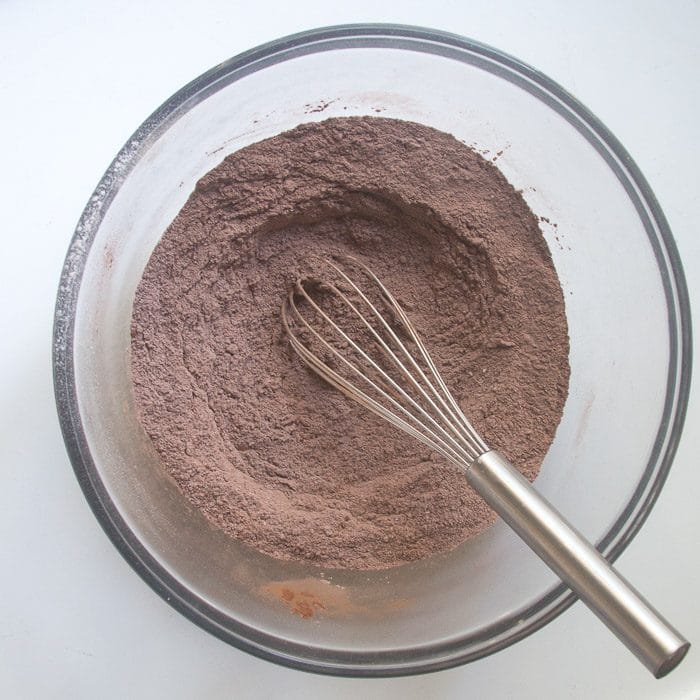 Dry ingredients mixed together with a whisk