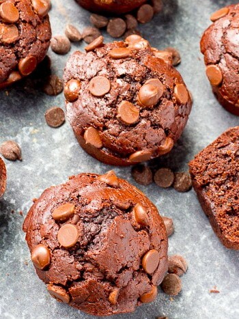 Double dark chocolate muffins with chocolate chips