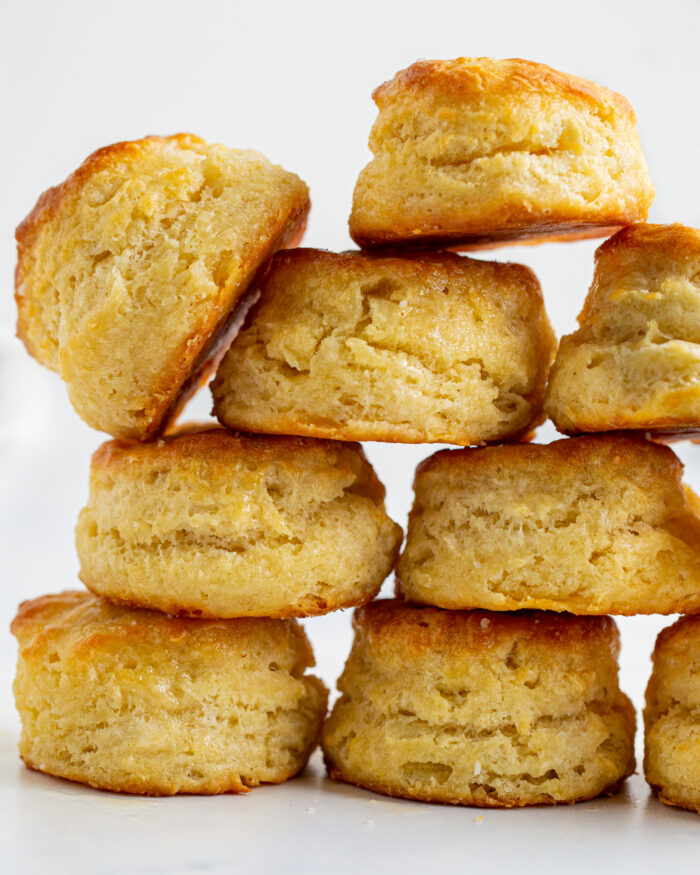 golden biscuits stacked on each other