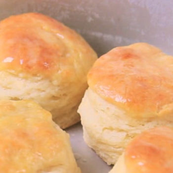 Fluffy Homemade Buttermilk Biscuits after being baked in cake pan