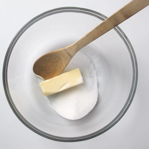 Butter, sugar and salt in mixing bowl