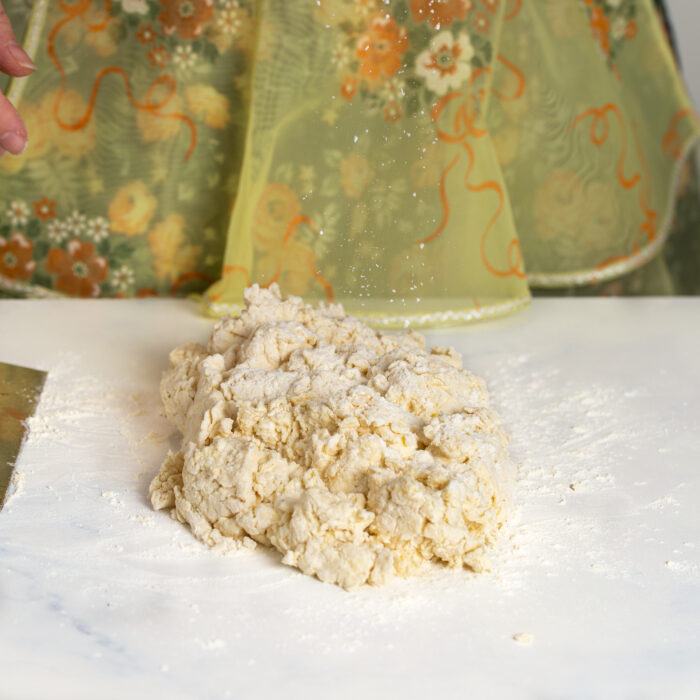 biscuit dough poured onto countertop