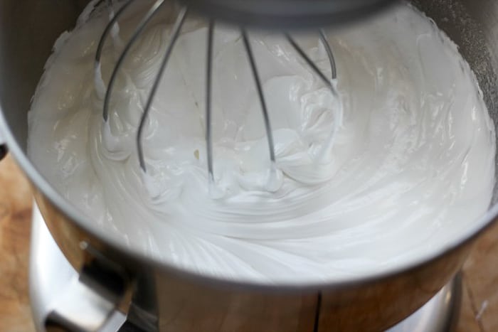 Swiss meringue buttercream being whipped