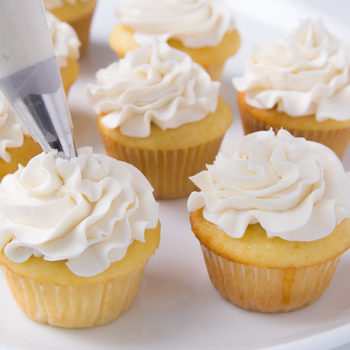 Cupcakes iced with swiss meringue buttercream