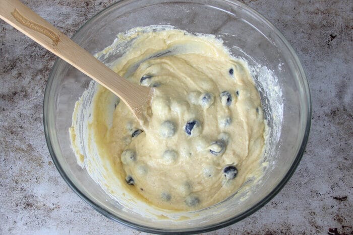 Final batter for blueberry bread after being mixed