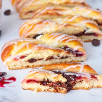 Cherry chocolate danish after being cut