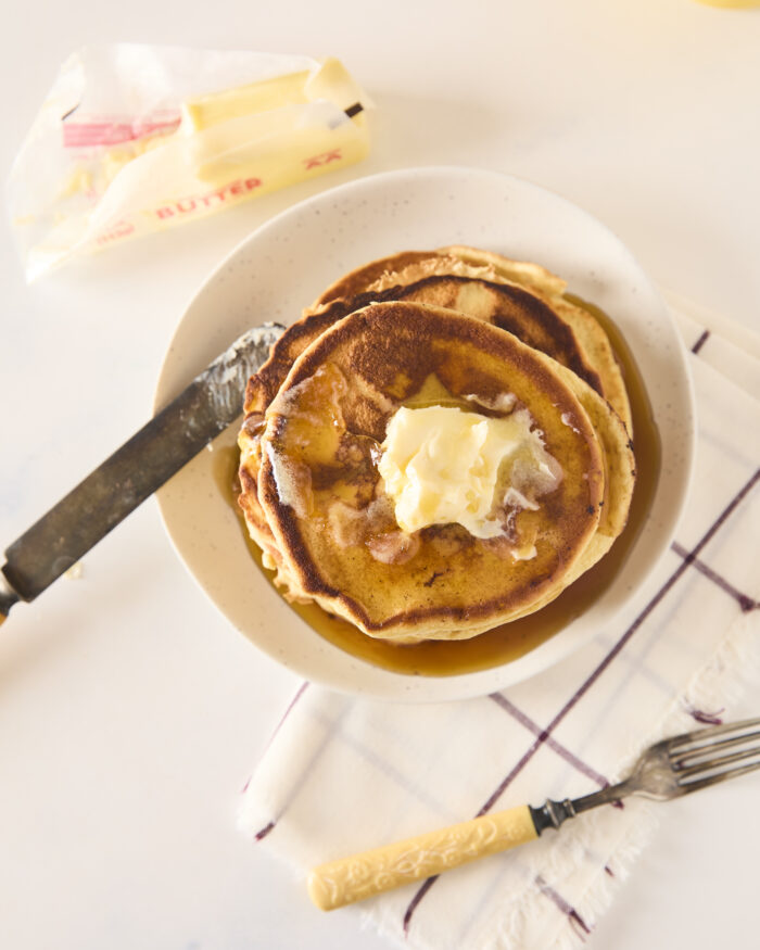 a top view of a stack of pancakes