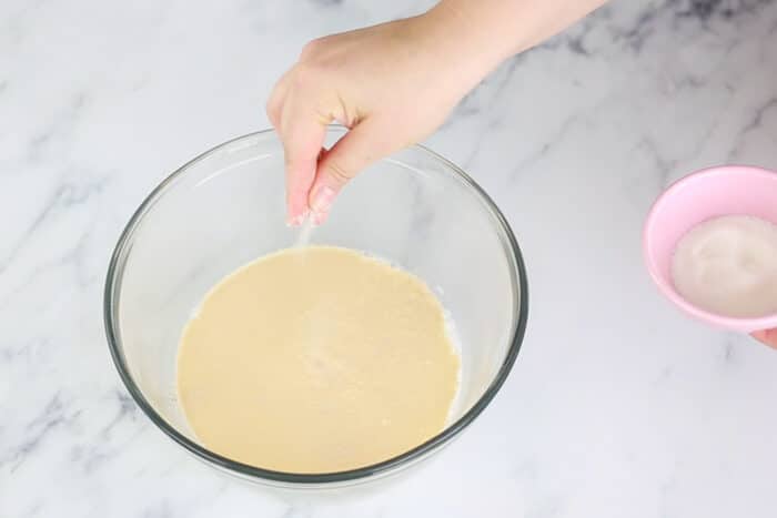 Proofing the yeast for the white sandwich bread