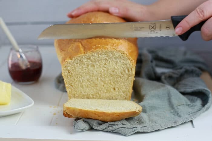 Slicing the sandwich loaf