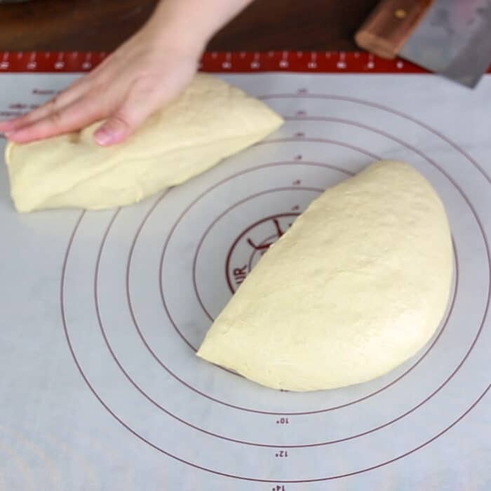 Dividing the dough for white sandwich bread