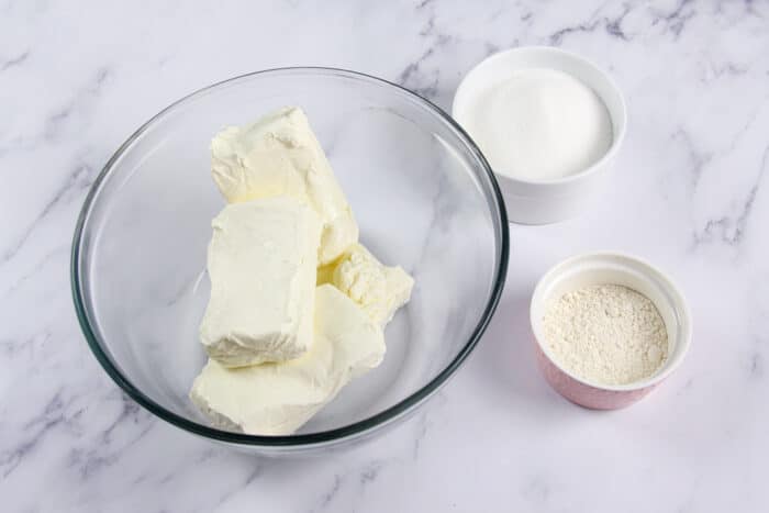 Softened cream cheese ready to be creamed together