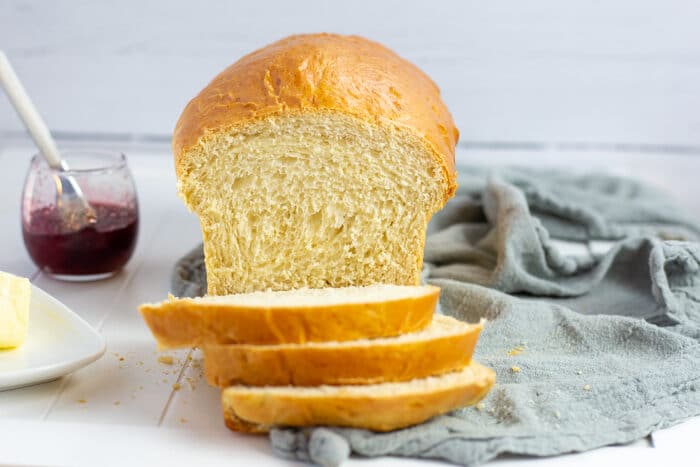 Loaf of country white sandwich bread after being sliced