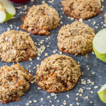 Baked caramel apple oatmeal cookies styled for photography