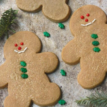 Decorated gingerbread cookies on a sheetpan