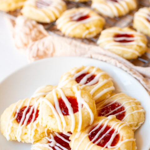 Shortbread Thumbprint Cookies With Cherry Jam And Icing Baker Bettie