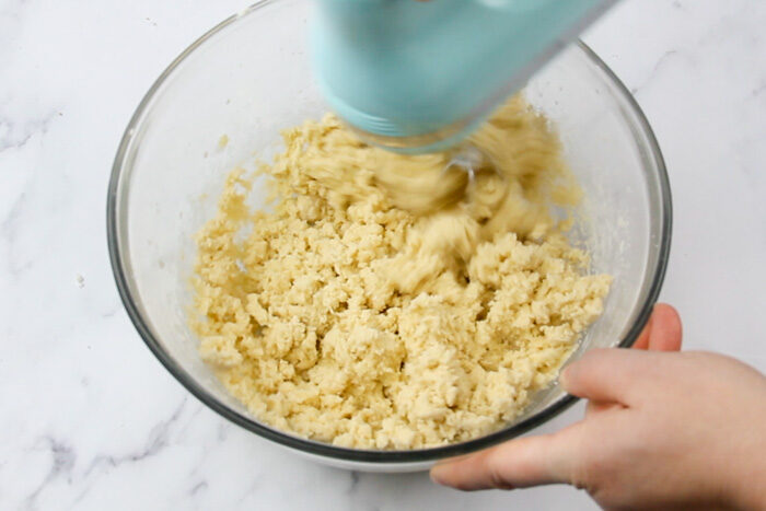 Final sour cream sugar cookie dough after being mixed in a large mixing bowl