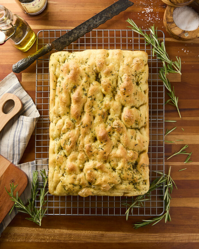 a large loaf of focaccia bread
