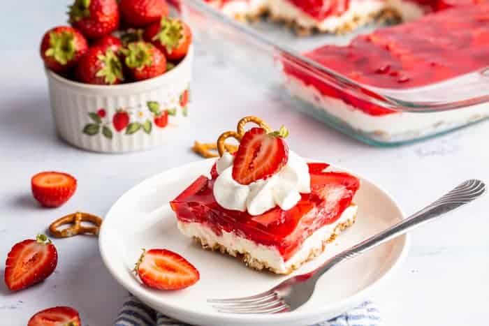 Strawberry Pretzel Salad (Dessert) I Baker Bettie