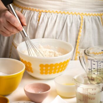 Mixing homemade cake flour in a mixing bowl