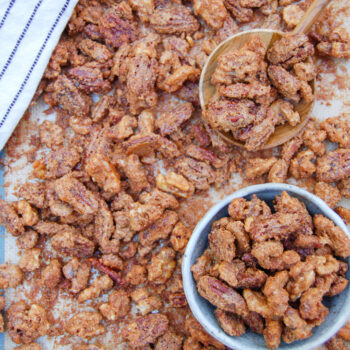 Candied nuts on a sheet tray