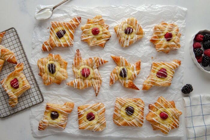 Breakfast danishes filled with cream cheese and fresh fruit
