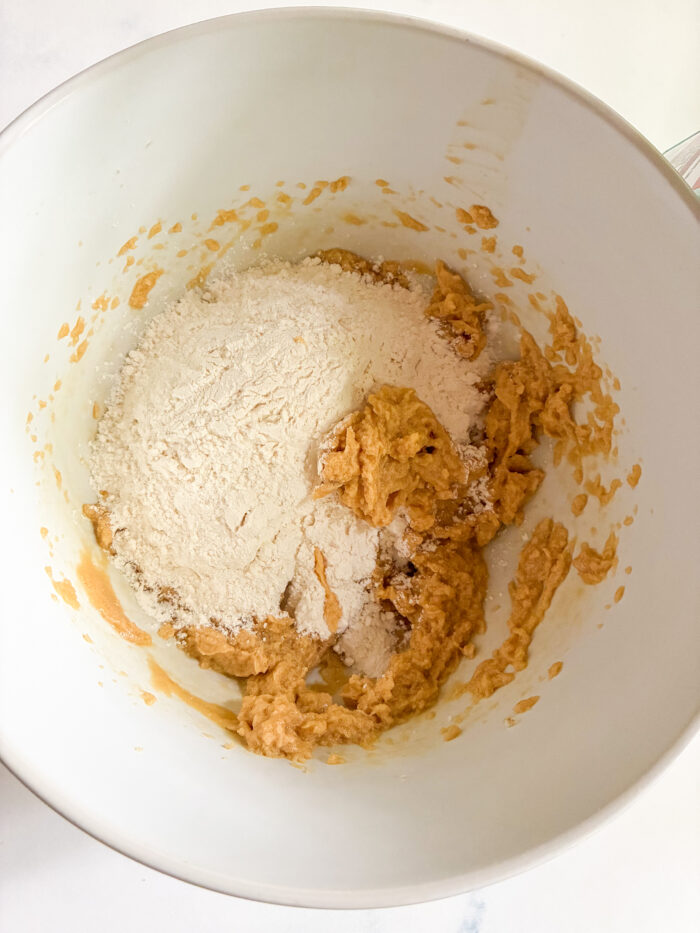 dry ingredients added to cookie dough