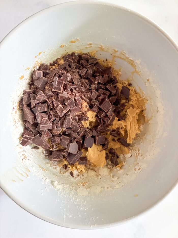 chocolate chunks added to cookie dough