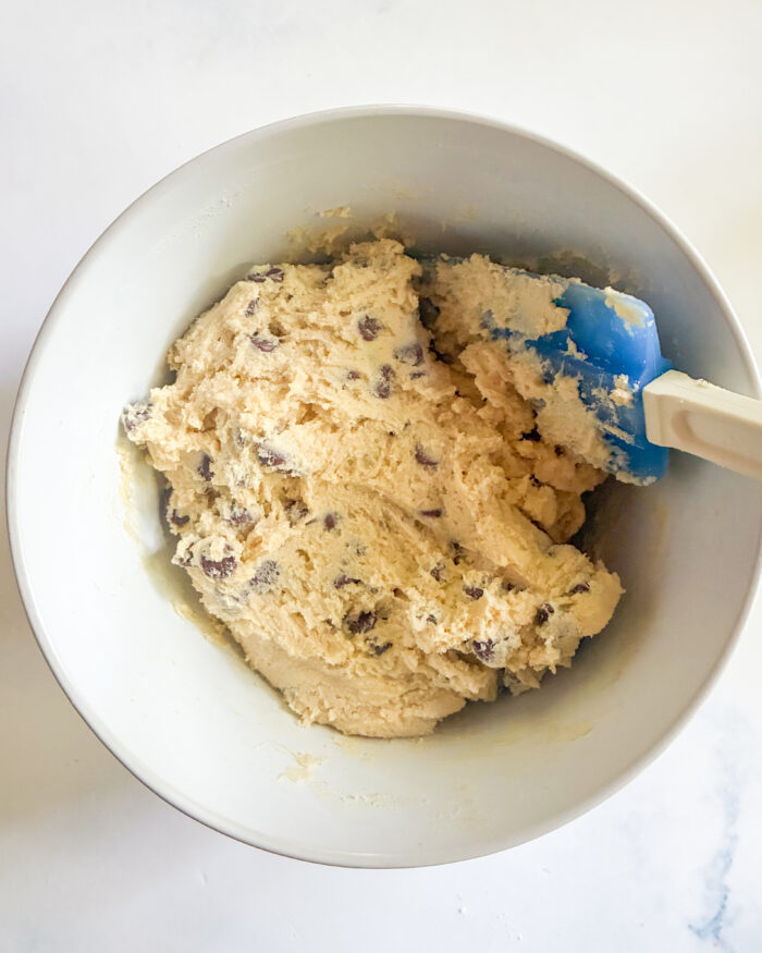 mixed cookie dough ready to be scooped