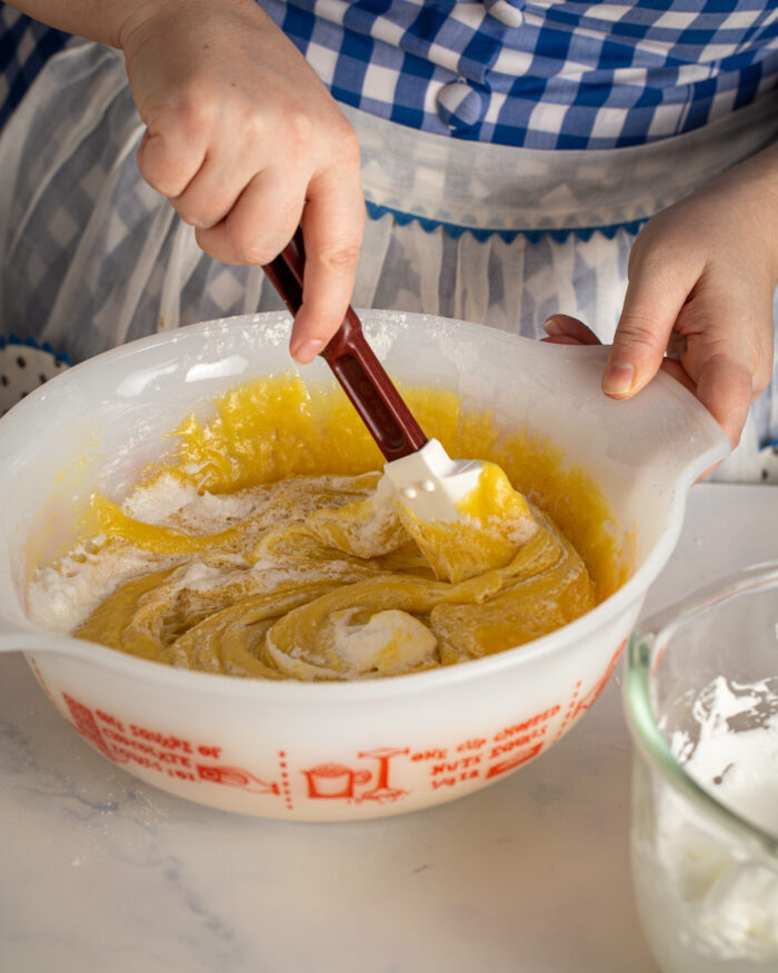 Carefully mix the wet and dry ingredients