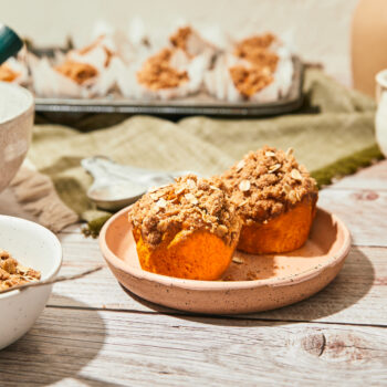 2 Pumpkin Streusel Muffins on a plate