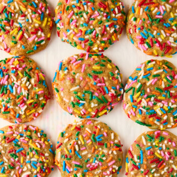 colorful funfetti cookies spread out on parchment
