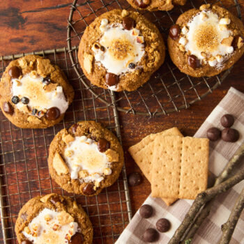 s'mores cookies on a cooling rack